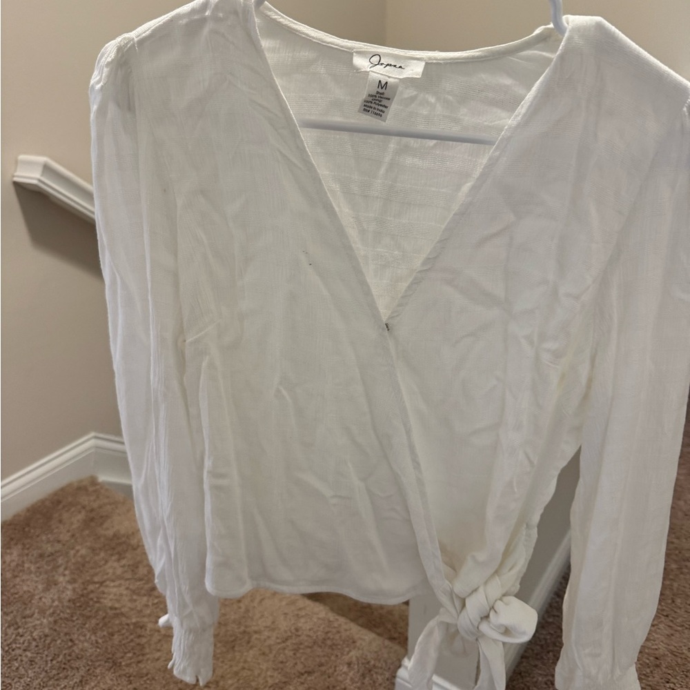 Japna White Wrap Tie-Front Blouse